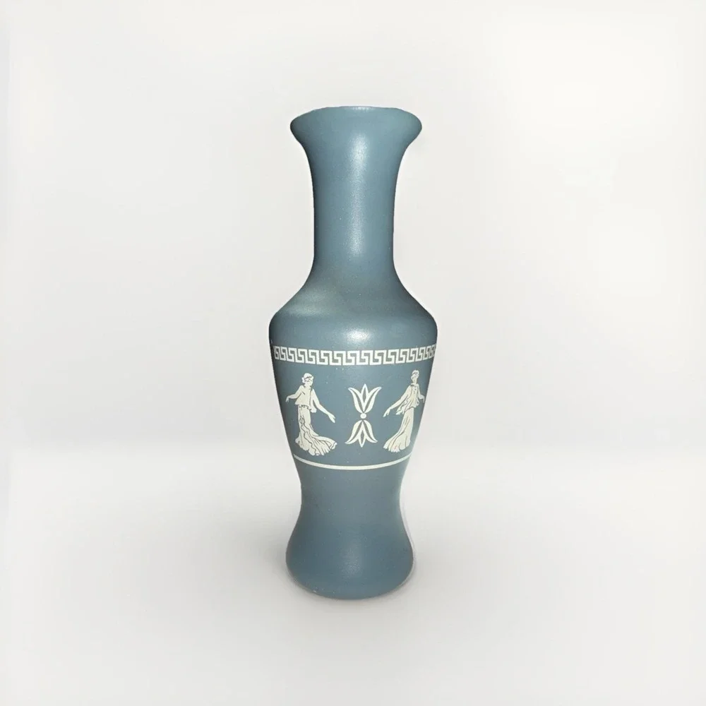 Vintage Blue Greek Key Neoclassical Ceramic Bud Vase Air Freshener Decor